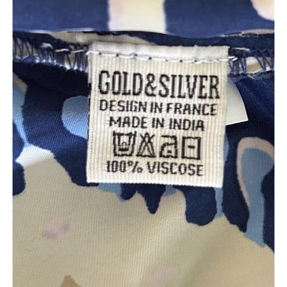 Gold & Silver Paris Wide-Leg Palazzo Pants Womens One Size Blue Gold Lightweight - Picture 13 of 13